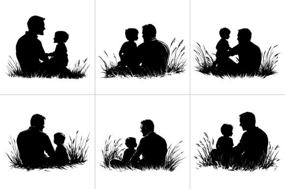 Dad Son Silhouette Graphics for Crafts Projects