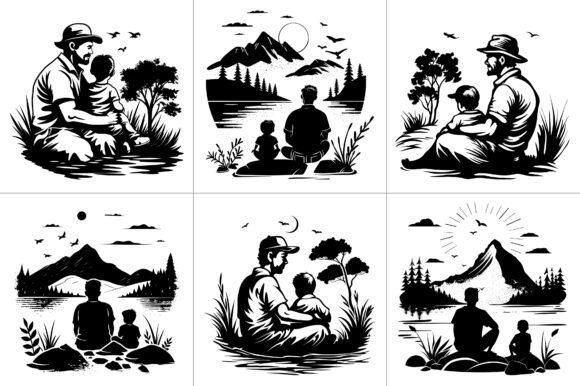 Fathers Day Silhouette Line Art SVG for Graphics and Crafts