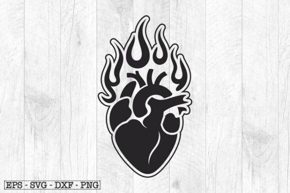 Heart on Fire SVG Love Tattoo Decal Graphics
