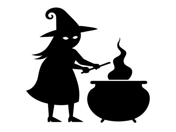 Witch Cooking at Cauldron Vector SVG: Graphics and Crafts for Creative Marketing